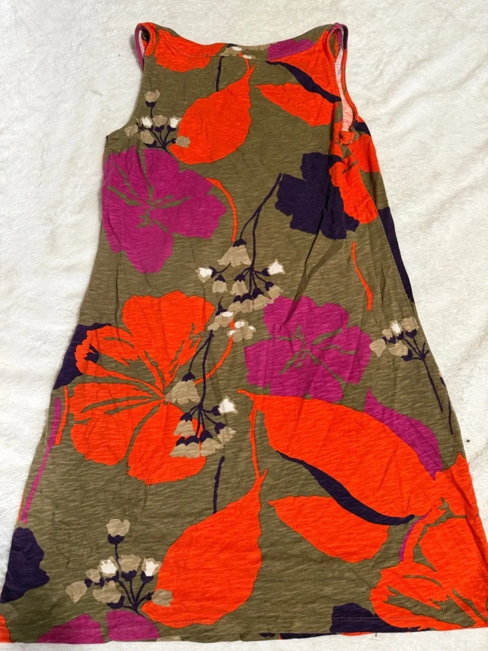Boden Olive Tank Dress with Bright Orange & Purple Floral Print - Picture 3 of 3